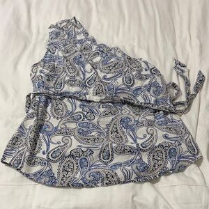 Banana Republic White and Blue Paisley Cotton Blouse